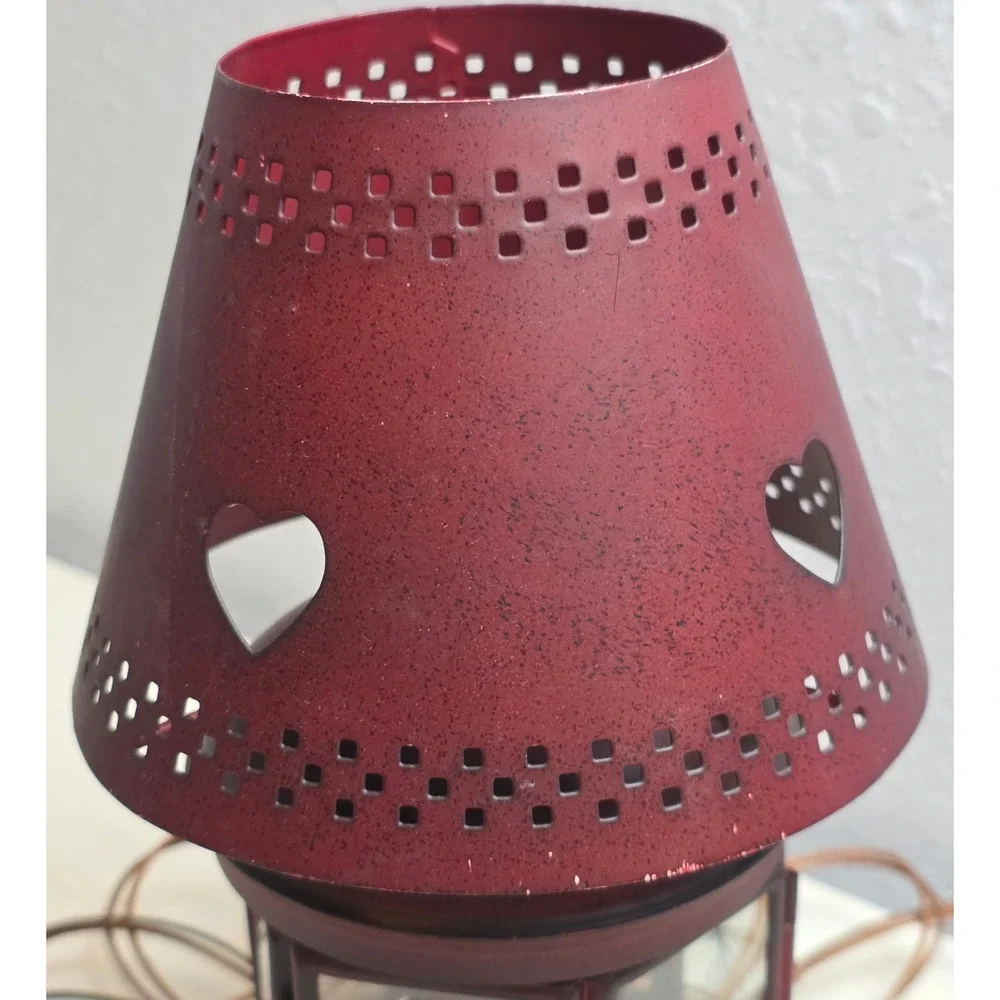Rustic Burgundy Red Metal Heart Lantern Etched‎ Glass Tea Light Holder